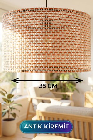 Antik Kiremit Hasır Kumaş Başlıklı Sarkıt Avize 35 CM