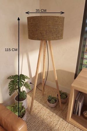 3 Ayaklı Tripod Lambader Tütün Kahve Kumaş Başlık