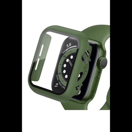 Apple Watch 45mm Camlı Kasa Ekran Koruyucu - Koyu Yeşil