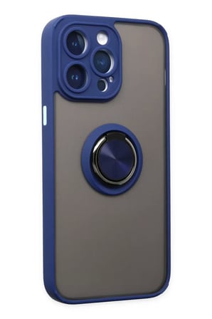 Apple iPhone 14 Pro Max Kılıf Montreal Yüzüklü Silikon Kapak - Lacivert