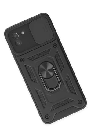 Samsung Galaxy A03 Kılıf Pars Lens Yüzüklü Silikon - Siyah