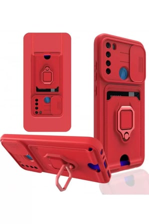 Xiaomi Redmi Note 8 Kılıf Zuma Kartvizitli Yüzüklü Silikon - Kırmızı