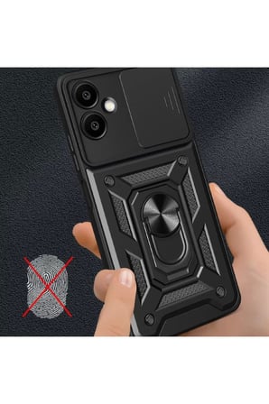 Samsung Galaxy A06 Kılıf Pars Lens Yüzüklü Silikon - Siyah
