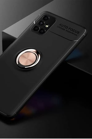 Samsung Uyumlu Galaxy M51 Kılıf Range Yüzüklü Silikon - Siyah-Gold