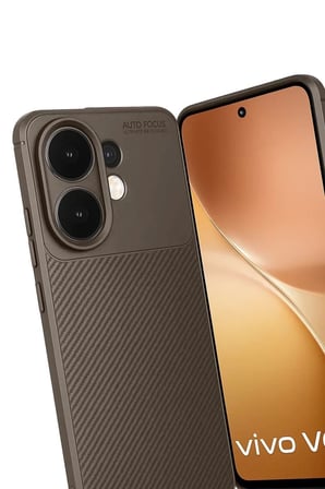Vivo V60 5G Auto Focus Karbon Kapak - Kahverengi