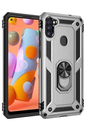 Samsung Uyumlu Galaxy A11 Kılıf Sofya Yüzüklü Silikon Kapak - Gümüş