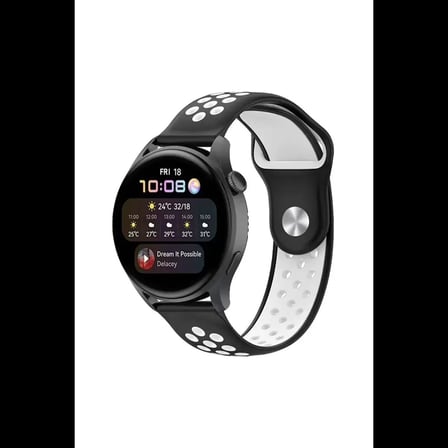 Watch 20mm Spor Delikli Kordon - Siyah-Beyaz