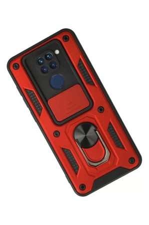 Xiaomi Redmi Note 9 Kılıf Pars Lens Yüzüklü Silikon - Kırmızı
