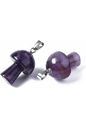 Sertifikalı Mantar Model Ametist Taşı Kolye (Gümüş Aparatlı)