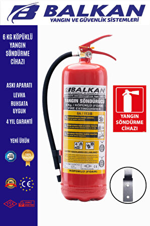 6kg Ruhsata Uygun Köpüklü Yangın Söndürme Tüpü Askı Aparatı Ve Yangın Söndürücü Kullanım Kılavuzu