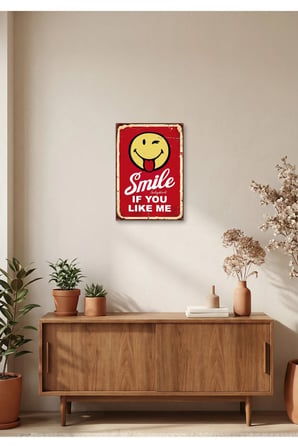“Smile If You Like Me” Retro Tablo – Emoji Temalı Eğlenceli Dekoratif Duvar Tablosu | Ahşap & Metal Baskı