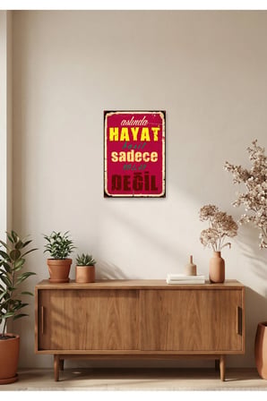 Hayat Basit Sadece Kolay Değil Retro Tablo – Vintage Yazılı Dekoratif Poster | Ahşap & Metal Seçenekli