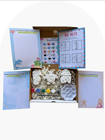 Çocuklar için Su Altı Temalı Taş Boyama Seti – Görev Kartlı Yaratıcılık Kiti