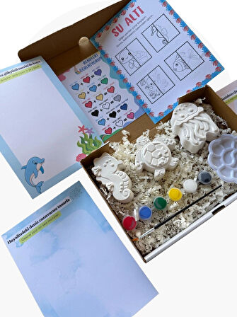 Çocuklar için Su Altı Temalı Taş Boyama Seti – Görev Kartlı Yaratıcılık Kiti