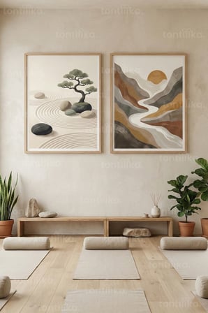 Zen Manzara & Minimal Doğa 2’li Ahşap Çerçeveli Tablo Seti