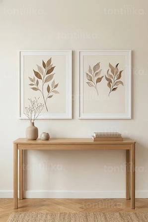 Minimalist Botanik Yaprak Desenli 2’li Ahşap Çerçeveli Tablo Seti