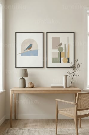 Minimalist Kuş Figürleri 2’li Ahşap Çerçeveli Tablo Seti