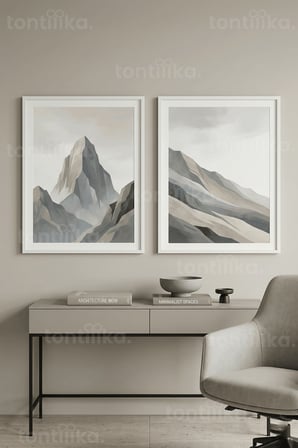 Sakin Minimalist Vazo ve Geometrik Sanat 2’li Ahşap Çerçeveli Tablo Seti