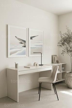 Minimalist Uçak Kanadı ve Bulut Manzarası 2’li Ahşap Çerçeveli Tablo Seti