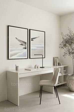 Minimalist Uçak Kanadı ve Bulut Manzarası 2’li Ahşap Çerçeveli Tablo Seti