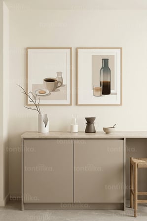 Minimalist Kahve Köşesi 2’li Ahşap Çerçeveli Tablo Seti