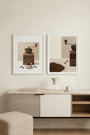 Minimalist Kahve Ritüelleri 2’li Ahşap Çerçeveli Tablo Seti