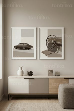 Klasik Otomobil Temalı Modern Sanat 2’li Ahşap Çerçeveli Tablo Seti