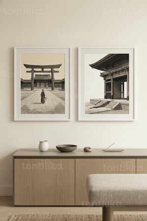 Japon Geleneksel Mimarisi ve Kültürü 2’li Ahşap Çerçeveli Tablo Seti