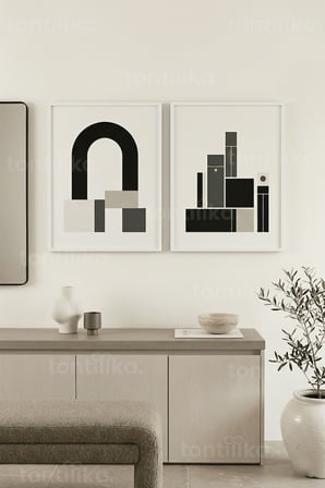Modern Geometrik Soyutlama 2’li Ahşap Çerçeveli Tablo Seti