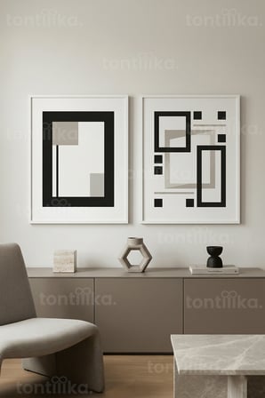 Çağdaş Geometrik Soyut 2’li Ahşap Çerçeveli Tablo Seti
