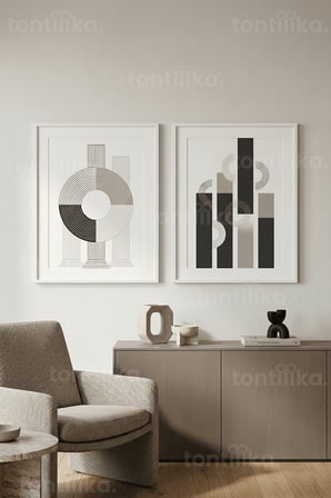 Modern Soyut Geometrik Desenler 2’li Ahşap Çerçeveli Tablo Seti