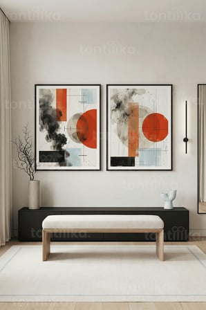 Modern Geometrik Formlar 2’li Ahşap Çerçeveli Tablo Seti