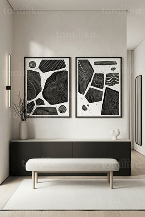 Minimalist Kaya Çizgileri 2’li Ahşap Çerçeveli Tablo Seti