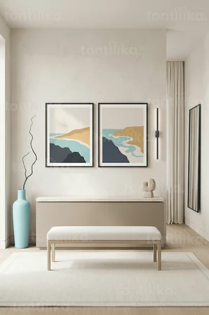 Minimalist Kıyı Şeridi 2’li Ahşap Çerçeveli Tablo Seti