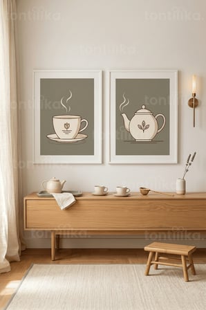Çay Keyfi 2’li Ahşap Çerçeveli Tablo Seti