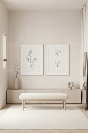 Minimalist Doğal Bitki Çizimleri 2’li Ahşap Çerçeveli Tablo Seti