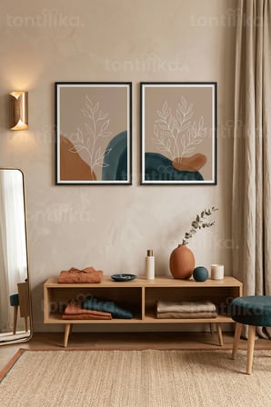 Modern Botanik Dokunuşlar 2’li Ahşap Çerçeveli Tablo Seti