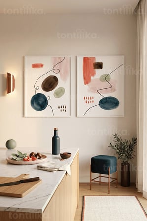 Modern Sanat Dokunuşlu Mutfak 2’li Ahşap Çerçeveli Tablo Seti