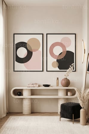 Modern Minimalist Geometrik Soyut 2’li Ahşap Çerçeveli Tablo Seti