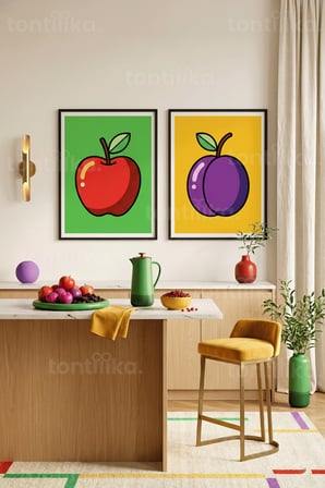 Pop Art Meyve Temalı 2'li Ahşap Çerçeveli Tablo Seti