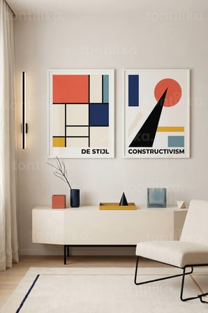 Geometrik Soyut Minimalist 2'li Ahşap Çerçeveli Tablo Seti