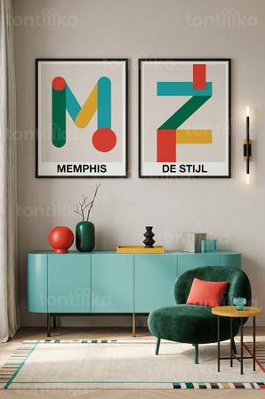 Modern Geometrik Tasarım 2'li Ahşap Çerçeveli Tablo Seti
