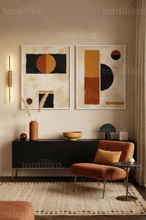 Modern Geometrik Soyut 2'li Ahşap Çerçeveli Tablo Seti
