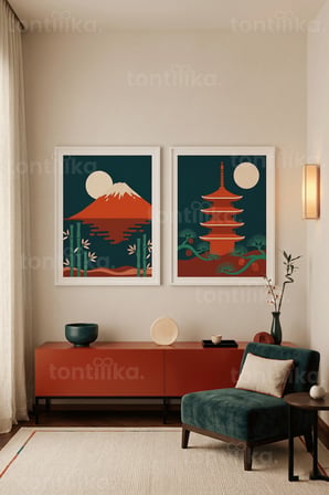 Zen Doğası 2'li Ahşap Çerçeveli Tablo Seti