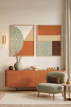 Modern Geometrik Sanat 2'li Ahşap Çerçeveli Tablo Seti