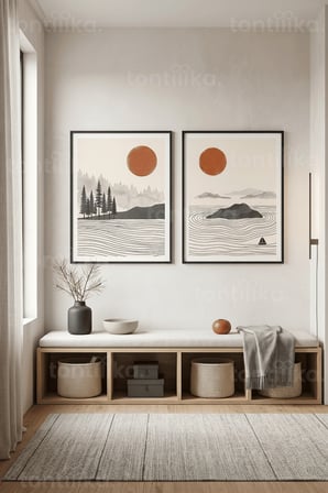 Doğa Manzaraları Minimalist 2'li Ahşap Çerçeveli Tablo Seti