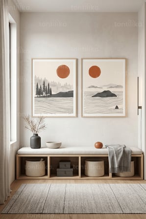Doğa Manzaraları Minimalist 2'li Ahşap Çerçeveli Tablo Seti