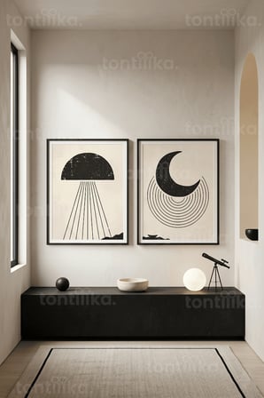 Minimalist Uzay 2'li Ahşap Çerçeveli Tablo Seti