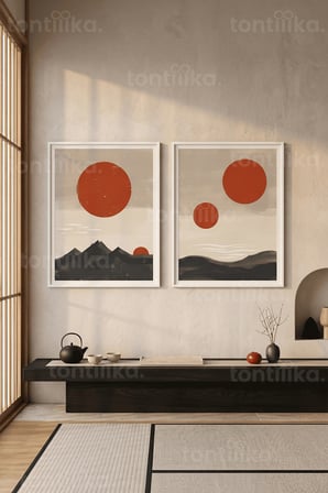 Minimalist Doğa Yansımaları 2'li Ahşap Çerçeveli Tablo Seti