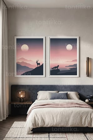 Doğa ve Hayvan Temalı 2'li Ahşap Çerçeveli Tablo Seti
